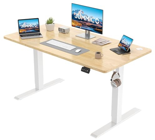 JUMMICO HöHenverstellbarer Schreibtisch Standing Desk Elektrischer Schreibtisch Höhenverstellbar mit Memory-Funktion 140 x 60 cm,Beige