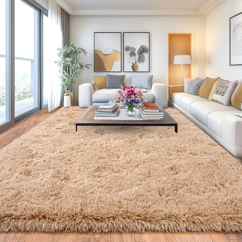 Chicnix Großer Teppich Wohnzimmer Hochflor 160x230 Beige, Weich Shaggy Langflorteppich rutschfest, Moderner Flauschig Teppich Schlafzimmer Kinderzimmer Wohnheim Heim Dekor
