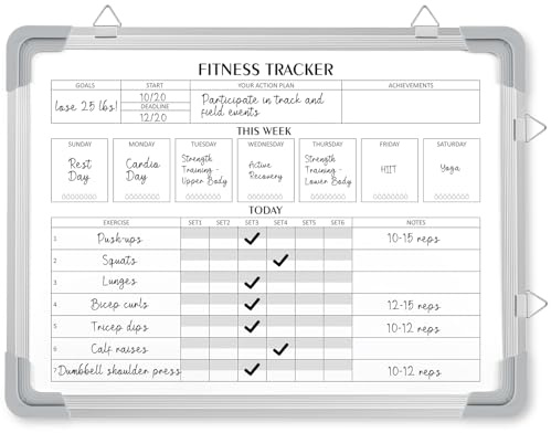 Lincia Fitness-Tracker, Whiteboard, Workout-Kalender für Zuhause, Fitnessstudio, trocken abwischbar, zum Aufhängen, abnehmbare To-Do-Liste für Wand-Whiteboard mit Aluminiumrahmen für Fitness-Programm
