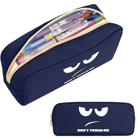 FINPAC Federmäppchen Mäppchen - Große Kapazität Federtasche | Stiftetasche Schlamperbox Bleistiftbeutel Schulmäppchen für Schule Büro, Don't Touch Marineblau