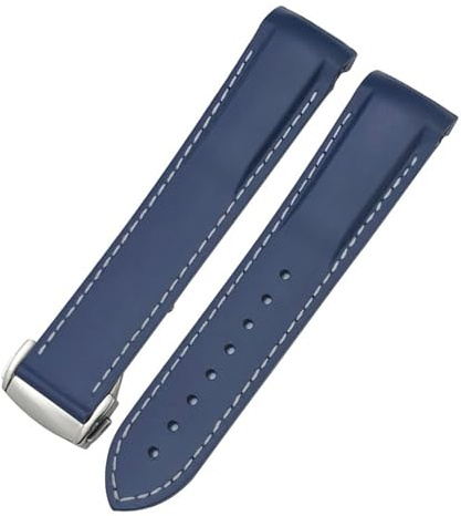 KDEGK Rubber Watchbands 19mm 20mm 21mm 22mm for Omega Seamaster Planet Ocean Waterproof Sport Watch Strap(Blue white,22mm)