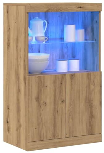 vidaXL LED-sido bord Brun 60 x 37 x 100 cm Konstruerat trä, Stilren LED-sidobord, modern förvaring i matsalen, minimalistisk möbel, praktisk hemtillbehör