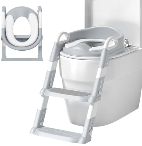 HTRTRR Kinder-WC-Reduzierer mit verstellbarer Leiter, Kinder-WC-Reduzierer, tragbarer, faltbarer WC-Reduzierer, für V, U, O(Grau)