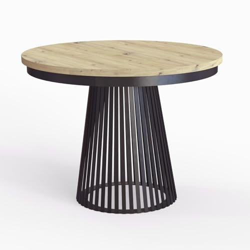 MEBLINI Esstisch Rund Ausziehbar aus Metall - Loft - Esszimmertisch Modern - Küchentisch - Ausziehtisch - Round Dining Table - Esszimmertische - 100-176x77cm - LAMORE - Artisan Eiche/Schwarz Matt