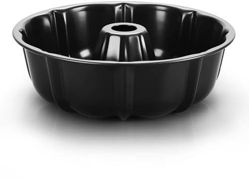 Herogo Fluted Cake Tin, 10 Inch Non-Stick Ring Cake Pan, Carbon Steel Round Baking Tin Tube Mould for Baking, Heavy Duty & Leak-Proof, Non-Toxic, Easy to Clean - Black