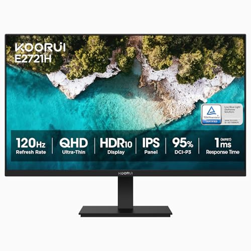 KOORUI 27 inch IPS QHD (2560 x 1440) Ultra Slim Gaming Monitor, 100Hz Refresh Rate, DCI-P3 95%, FreeSync and G-Sync, MPRT 1ms, VESA 100x100mm, Adjustable Tilt for Gaming and