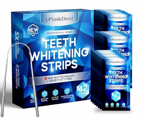 UPSmileDirect Professional Teeth Whitening Strips, 42 Strips, Non-Sensitive Formula, Peroxide Free 21 Treatments with Mouth Opener (42 Count)