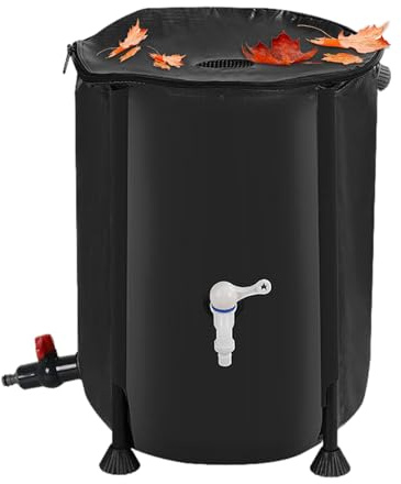 Rain Collector Barrel – 200l Water Storage Drum, Outdoor Tank System | Overflow Spigot Hose, Weatherproof Container Kit for Home Irrigation or Rain Capture Setup, Foldable Saver Bin,