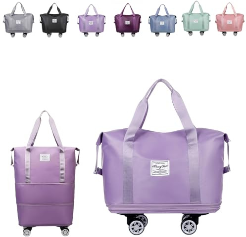 Hjulförsedd Resväska, Expanderbar Och Vikbar Bagageväska, Vattentätt Ox-tygmaterial, Lämplig För Handbagage I Flyg, Multifunktionell Förvaringsdesign (Light Purple)