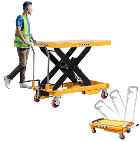 Carrello Sollevatore, Piattaforma Elevatrice Manuale, Carrello Elevatore Idraulico, Forbice Singola, Sollevatore a Forbice con Ruote, per Magazzino e Officina,1500kg