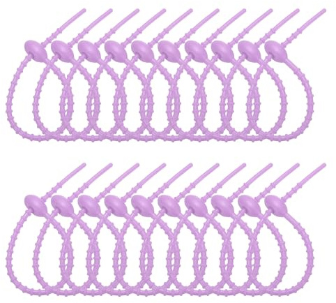 PATIKIL 20cm Silicone Cable Ties, 20pcs Rubber Reusable Twist Zip Ties Organizer for Home Office Kitchen Food Bags Wires Adjustable Bag Clip, Light Purple