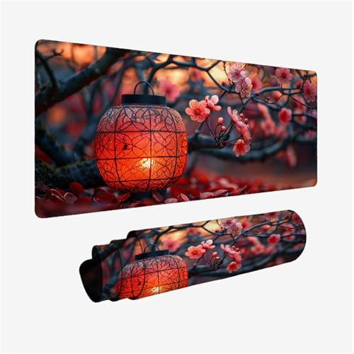 Gaming Mouse Pad 90x50cm Large Mouse Mat Red Desk Mat, Mousepad Lantern Mousemat with Stitched Edges, Gaming Mats with Water Resist Surface, Improved Precision and Speed, Desk Accessories H2-218