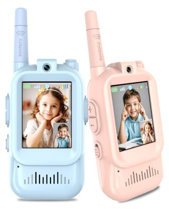 Video Walkie Talkie für Kinder: 2er Set Kinder Walky Talky mit Video 3-12 Jahren Junge Mädchen - Aufladbar,Großer Reichweite, Lustigen Stimmänderungs Spielzeug für Abenteuer im Freien,Camping Wandern