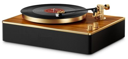 Giradischi Bluetooth in vinile con suono a 4 altoparlanti, fibra di carbonio per un tracciamento accurato, elimina la risonanza per una riproduzione audio chiara