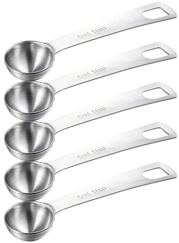 5 PCS Measuring Spoons Tablespoon Measuring Spoon 1/3 Tbsp (1 TSP | 5 ml | 1/6 oz) Stainless Steel Measurings Spoons for Kitchen Cooking Spoon(Silver)