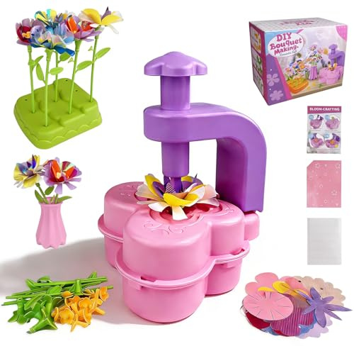 LUMITERRA DIY Blumen Bastelset Kinder, Blumen Basteln Spielzeug mit Blumen Maschine, Kunsthandwerk Lernspielzeugset, Geburtstags und Weihnachtsgeschenke, Geeignet für Mädchen ab 3+ Jahren