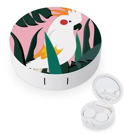 fkgvwo Contact Lens Container White Parrot Travel Contact Lens Box with Mirror Tweezers Solution Bottle