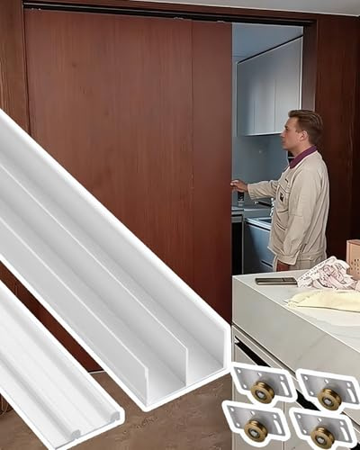 Minglez SchiebetüR Bausatz Doppelschiebetür-Schienenset für Kleiderschränke mit Bodenführung und Rollen, Schiebetürbeschläge-Set (80 140 150 152 160 180 183 185 300 cm)=(88cm/34.6 inch)