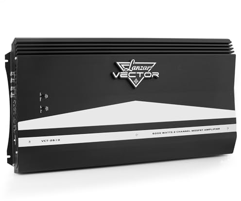 2-Channel High Power MOSFET Amplifier - Slim 6000 Watt Bridgeable Mono Stereo 2 Channel Car Audio Amplifier w/ Crossover Frequency and Bass Boost Control, RCA input and Line Output - Lanzar VCT2610