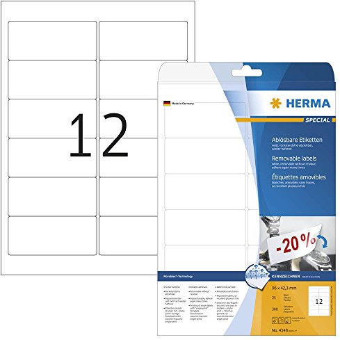 300 HERMA 4348 Etiketten / weiß / 96,0 x 42,3 mm / wieder ablösbar