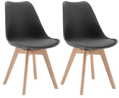 WOLTU Esszimmerstühle 2er Set, Skandinavische Küchenstühle | mit Massivholz Beinen, Retro Design, Sitzfläche aus Kunstleder, bis 150 kg belastbar, für Wohnzimmer Küche Esszimmer, Grau