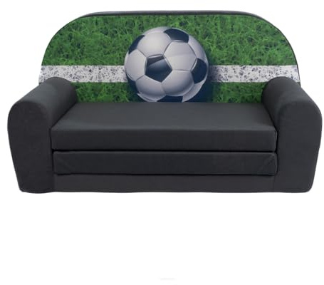 FORTISLINE Kindersofa MINI ausklappbar 78 x 40 x 45 cm - Kindercouch aus Mikrofaser mit Liegefläche 104 cm, abnehmbarem waschbarem Bezug, Oeko-TEX Standard 100, Football