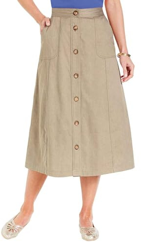 Chums Ladies 100% Denim Button Through Skirt Elasticated Back Waist Panelled Design with Pockets Lengths 27 Petite, 29 Regular Stone 12 Petite