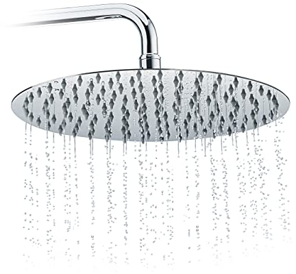 Relaxdays Pommeau de douche rond pluie tête de douche 300 mm pomme en inox effet miroir brillant, argenté