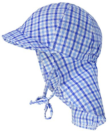 maximo Baby - Jungen Schildmütze, Nackenschutz, Karo, Bindeband Mütze, per Pack Mehrfarbig (Enzian-Weiss-karo 72), 49 (Herstellergröße: 49)