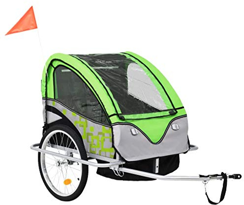 vidaXL Barncykelvagn 2-i-1 Vagn Cykeltrailer Lastvagn för Cyklar Kärra för Cyklar Cykelförvaring Bagagevagn Cykelbagage Cykelkärra Grön och Grå