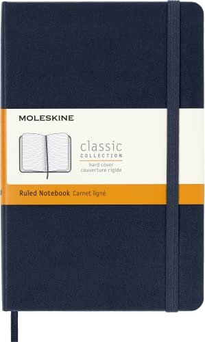 Moleskine Classic Ruled Paper Notebook, Hard Cover and Elastic Closure Journal, Color Sapphire Blue, Size Medium 11.5 x 18 cm, 208 Pages