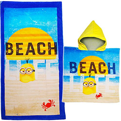 alles-meine.de GmbH 2 TLG. Set Badeponcho + Badetuch/Strandtuch - Minnion - ich einfach unverbesserlich - 100% Baumwolle 70 cm * 140 cm - Poncho/Kapuzenhandtuch - Frottee ..