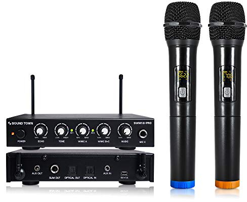 Sound Town 16 Channels Wireless Microphone Karaoke Mixer System with Optical (Toslink), AUX and 2 Handheld Microphones - Supports Smart TV, Home Theater, Sound Bar (SWM16-PRO)