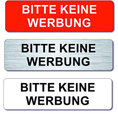 Briefkastenschild - Bitte keine Werbung - Schild - 7 x 2 cm - selbstklebend - Made in Germany (Rot)