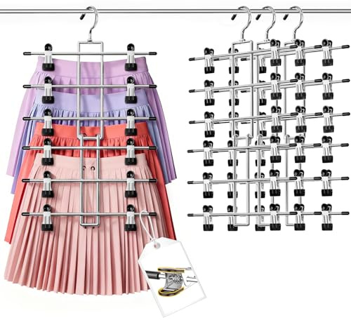DAMITA Kleiderbügel platzsparend mit klammern – 6-stöckige Hosenbügel Klemmbügel mit 360° Haken – Rockbügel & Kleiderbügel für Röcke und Hosen – Metall, rutschfest, für Schlafzimmer, Wohnung,3er-Pack