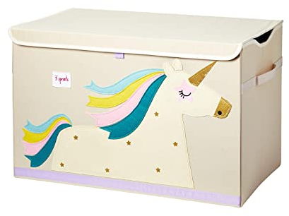 3 Sprouts Spielzeugkiste mit Deckel – Aufbewahrungsbox für Kinderzimmer, Spielzeugbox für Kinder, Spielzeug Kiste - Einhorn