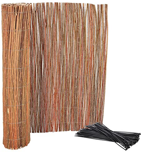 KOTARBAU® Tapis de protection en osier pour balcon, terrasse, jardin - 80 x 300 cm - Pare-vue stable - Fil galvanisé naturel pour une grande stabilité - Avec serre-câble