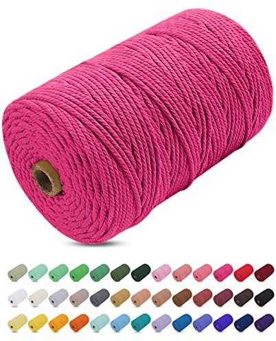 Uiopa Hilo Macrame 3mm x 200m, Cuerda Macrame de Algodon Natural Cordel, Cuerda Manualidades para DIY, Cortina, Colgar Plantas, Decoracion Dormitorio (Rosa roja)