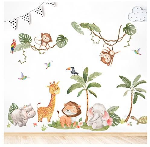 Grandora XXL Wandsticker Set Safari Wandtattoo Dschungel Tiere Babyzimmer Kinderzimmer Wandaufkleber Deko DL864-2