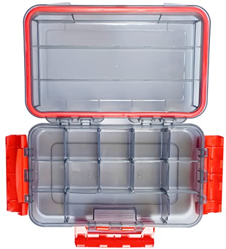 NewShot Large Waterproof Fishing Tackle Box, DIY Dividers Organizer Case for Lure Carp Sea Fly Fishing Swivel Hook Bait Tool Accessories Storage, Transparent Brown (Medium - Red 27 * 16.5 * 5cm)