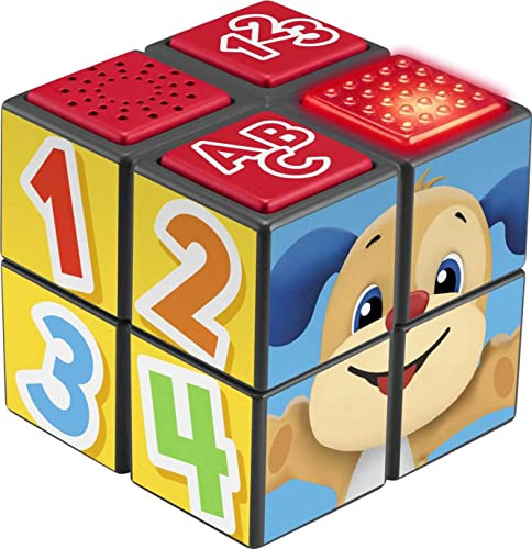 Fisher-Price Baby Lernspielzeug Lachen & Lernen Welpenaktivitätswürfel mit Lichtern & Musik für Kinder ab 9 Monaten, englische Version UK HNH08