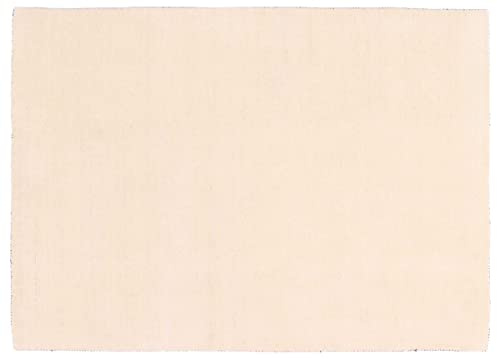 RUG PRINCE Wollteppich Gabbeh Uni 40x60 Handgewebt Weiß Einfarbig Handarbeit Zimmer