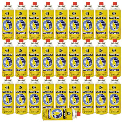 28 Butane Gas Bottles Canisters Portable Cooker Chef BBQ Cylinders Refill Tins Bottle | EN417 220g | Suitable for Camping Stove, Heater Blowtorch, BBQ, Gas Weed | Camping Cooking Heating
