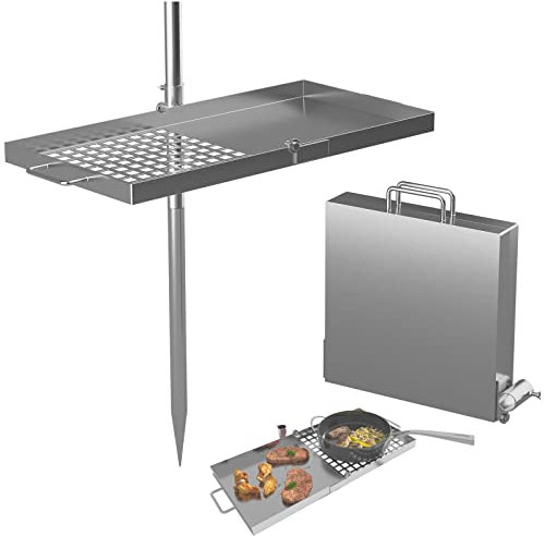 Stuffygreenus 24 griglie pieghevoli per falò, in acciaio inox, con design a griglia pieghevole, griglia regolabile sopra il braciere, per una cucina versatile per falò