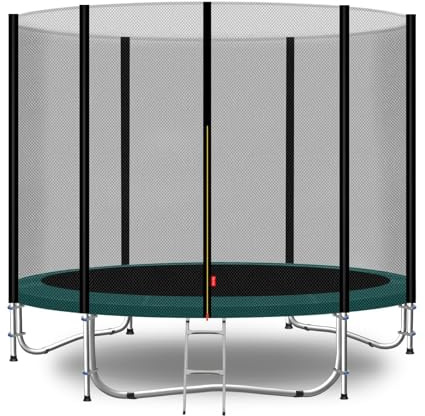 Baunsal® Trampolin Outdoor Ø 244 cm (EXD) grün als Komplettset mit Federabdeckung, Sprungmatte, Netz und Leiter - Gartentrampolin Spielzeug für Kinder