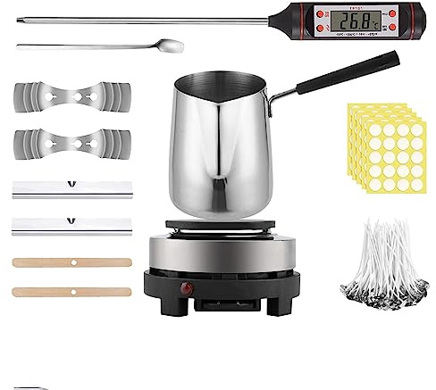 JoliJour Kerzenherstellung Kit,Kerzen Machen Set mit Wachsschmelzer Elektronische Heizplatte,Anfänger Candle Starter Set mit Digitales Thermometer,Kerzendocht Verbrühungsschutzgriff,Kerzen Diy Set