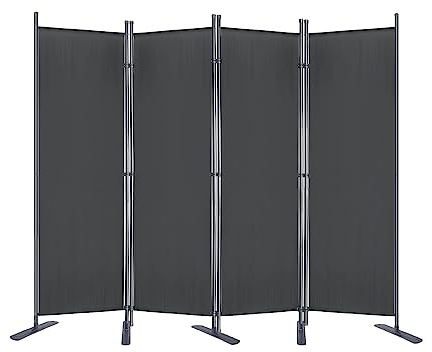 LZQ Sichtschutz Garten Paravent Trennwand 225 x 180 cm Stoff Raumteiler 4 Teilig Balkon Sichtschutz Klappbar Freistehend Stellwand Balkon Büros Dunkelgrau