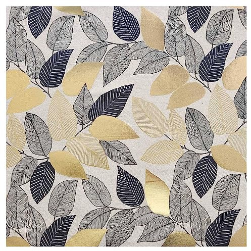 Edler Dekostoff Goldener Blätterregen in Leinenoptik hochwertiger Baumwollstoff mit Natur-Muster in gold-schwarz Meterware 140 x 50 cm