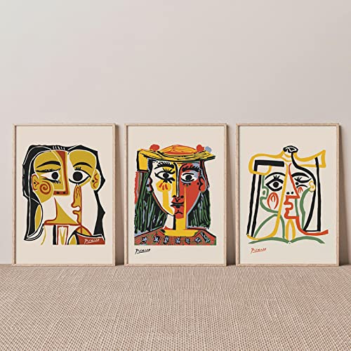 SDVIB Abstraktes Vintage-Gemälde von Pablo Picasso, Ausstellungsleinwand, Poster, Kunstdrucke, Museum, moderne Galerie, Wandbild, Heimdekoration, 40 x 50 cm, 3 Stück, rahmenlos