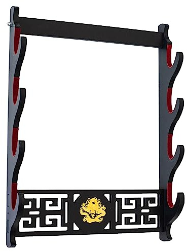 FOXSMZZ Katana PréSentoir Supports D'Armes, Support D'éPéE Rembourré En Velours Support Mural Wakizashi Samouraï éPéE Support Dragon Logo (4 couche)